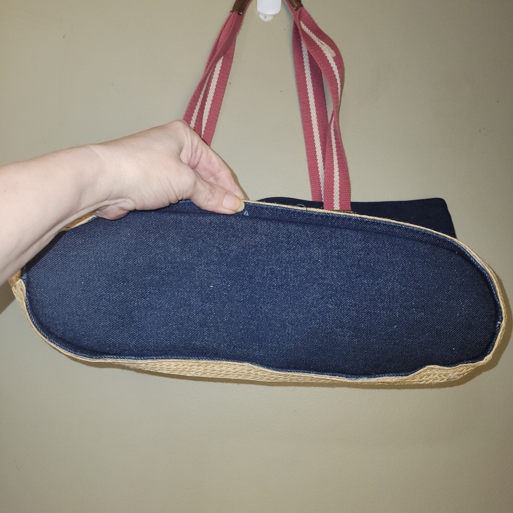 Tommy‎ Hilfiger Tote Bag Womens Denim Straw Pink Striped Handles Large Beach... - Picture 5 of 10